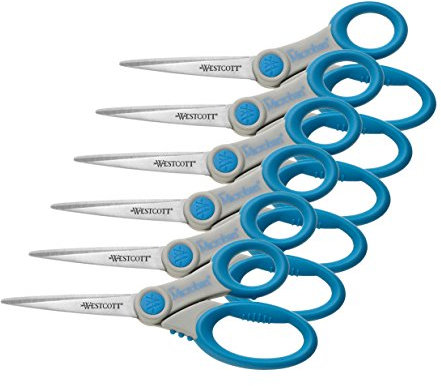 Westcott E-30781 00-I Schere Microban Softgrip rostfrei, 21 cm, 6 Stück, grau/blau