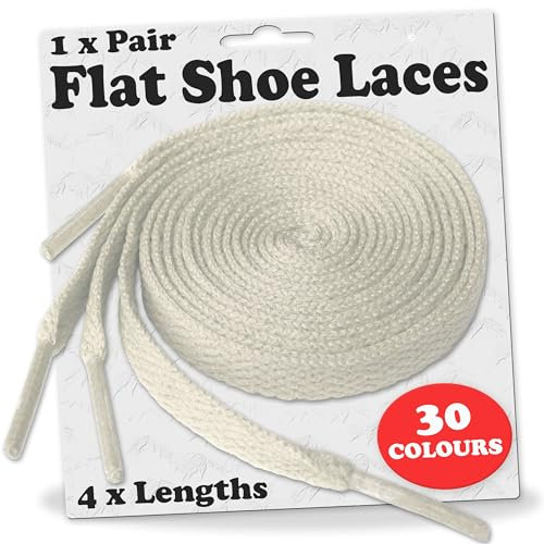 Shoe Laces Flat Coloured Trainers Hi-tops Football Boots Hiking Laces Shoelaces New Suitable for all brands including Nike Adidas Converse Puma Vans (120cm, Off White)…