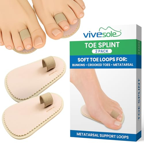 VIVEsole Budin Splint Toe Straightener (Pair) - Hammer Toe Corrector for Women, Men - Crooked Toe, Joint Realign Cushion Brace for Claw, Curled Toes - Metatarsal Support Loop Guard Alignment Wrap