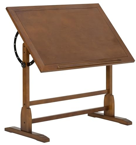 Studio Designs Vintage Drafting Table - Antique Design Solid Wood Drafting Table with Built-In Pencil Groove and Pencil Ledge - Angle Adjustable Work Surface