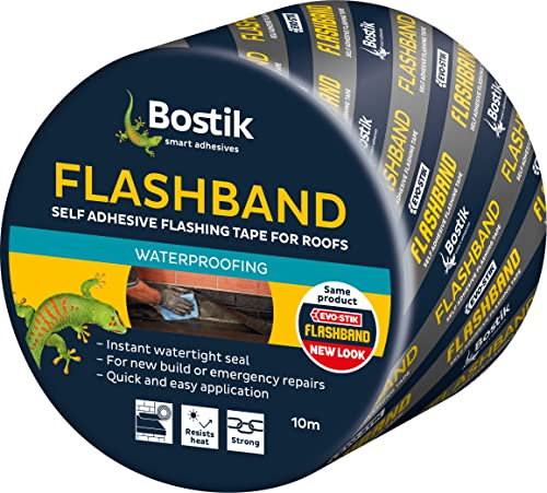 Bostik Flashband Self Adhesive Flashing Tape for Roofs, Provides an Instant Watertight Seal, Quick and Easy Application, Excellent Adhesion, Colour: Grey, 75mm x 10m