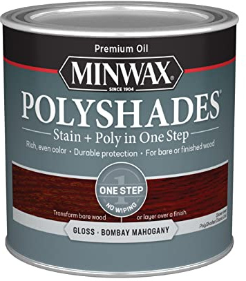 Minwax PolyShades Wood Stain + Polyurethane Finish – ½ Pint, Bombay Mahogany, Gloss