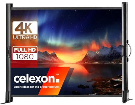 celexon Mobil Professional Tisch-Leinwand 40 | 81x61 cm 4:3 | kleine Full-HD, 4K Leinwand mit Transport-Griff | schnell ausziehen & projezieren | ideal mit Pico- bzw Pocket-Projektoren & Mini-Beamern