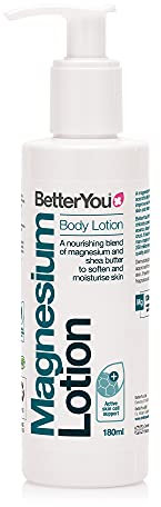 BetterYou Lozione Corpo al Magnesio, Miscela Ricostituente di Magnesio Trasdermico Zechstein Naturale e Burro di Karité per Ammorbidire e Idratare la Pelle, Senza Olio di Palma, 180 ml