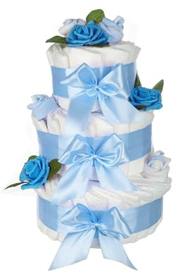 Dubistda© - Gâteau de couches XXL bleu pour garçon - 63 pièces - Cadeau de naissance - 45 cm