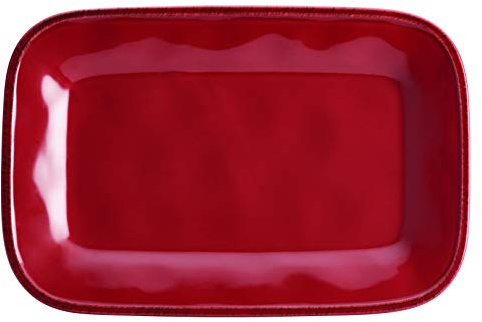 Rachael Ray Cucina Dinnerware 8-Inch x 12-Inch Stoneware Rectangular Platter, Cranberry Red -