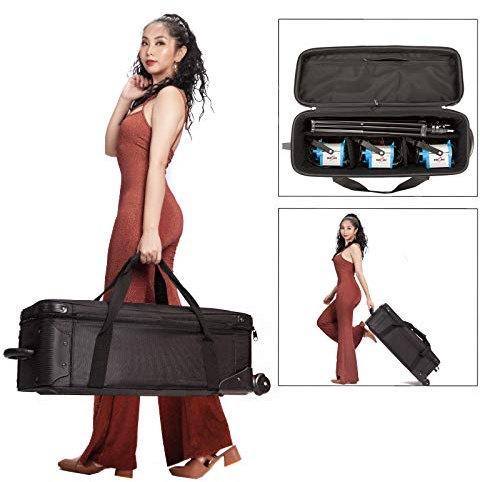 Valise Flash Studio à roulettes Photographe Professionnel 33 Pouces Sac Transport Pied Housse Trépied Vidéo Rembourré Valise Eclairage pour Support de Lumière Stroboscope Parapluie Voyage