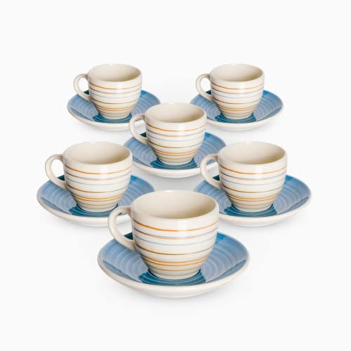 Albalù Set Tazzine Caffè con Piattino in Porcellana – 6 Tazzine Colorate Lavabili in Lavastoviglie, Tazzine Caffè Particolari per Casa o Regalo