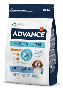 Advance Medium Adult Light - Croquettes pour Chiens Adultes de Race Moyenne à faible teneur en matières grasses avec du Poulet - 3kg