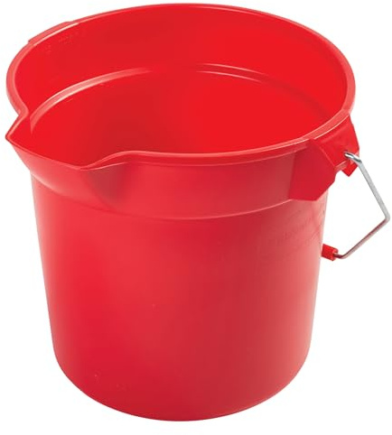 Rubbermaid Commercial Products Brute Heavy-Duty Round Bucket, 10-Quart, Red, Corrosive-Resistant Pail with Handle for Cleaning/Material Transport