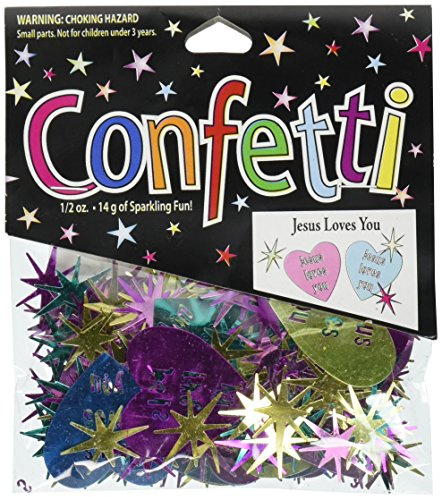 Beistle Jesus Loves You Confetti, Metallic Religious Confetti for Christian Celebrations, Sunday School, Vacation Bible School, Baptisms, and Religious Events, 1/2oz