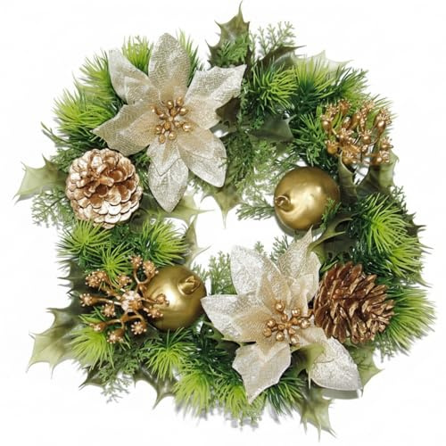A1-Homes Artificial Plastic Holly Christmas Wreath/Candle Ring with Snow for indoors and outdoors (Gold, 30 cm)