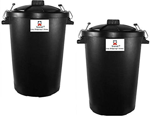 2 x Large 80/85L Litre Black Plastic Bin Ideal for Outdoor / Rubbish / Waste / Dustbin / Animal Feed