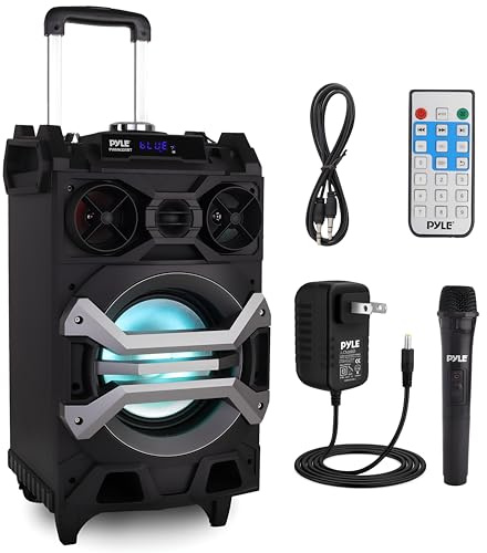 Pyle 500 Watt Portable BT Connectivity Karaoke Speaker System - PA Stereo with 8 Subwoofer, DJ Lights Rechargeable Battery Microphone, Recording Ability, MP3/USB/SD/FM Radio - PWMA325BT