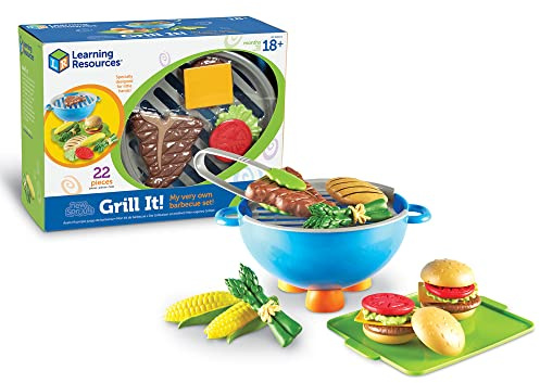 Learning Resources New Sprouts Grill It! Barbecue Set - Play Food for Kids, Kitchen Toys Accessories, Imaginative Play, Fine Motor Skills, Interactive Toddler Activities, Gifts for Boys and Girls
