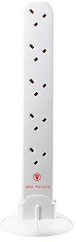 Masterplug SRGTOW101-MP Indoor 10-Gang Power Tower Surge-Protected Socket with 1 m Extension Lead - White
