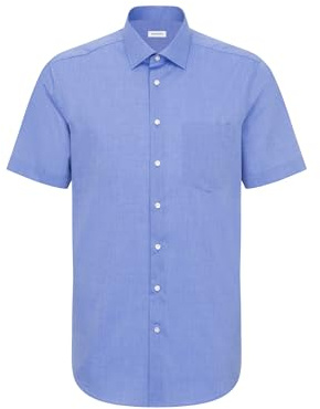 Seidensticker Chemise d'affaires pour Homme - Coupe Droite - Infroissable - Col boutonné - Manches Courtes - 100% Coton