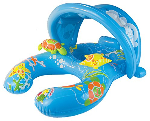 Poolmaster Mommy & Me Baby Pool Float with Sun Shade, Infant and Toddler Swim Float for Ages 8–24 Months, Dual Ring Shared Swim Design with Drop Seat for Comfort and Safety