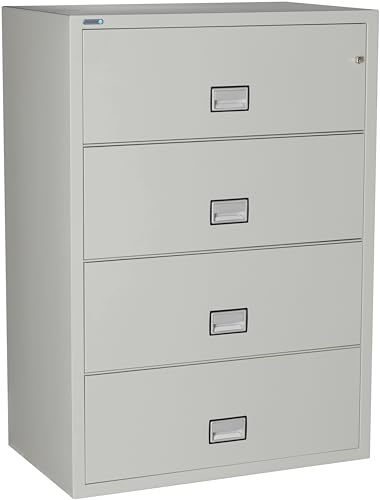 Phoenix Safe 38 inch Wide 4-Drawer Lateral Fireproof File Cabinet – Legal and Letter Size Filing – Key Lock – Water Resistant – Fire Safe and Impact Rated – Light Gray Finish – Model LAT4W38LG