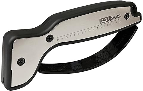 AccuSharp Knife Sharpener, Ergonomic Comfortable Handle, Compact & Easy to Use, Restore and Hone Straight & Serrated Knives, Brushed Aluminum