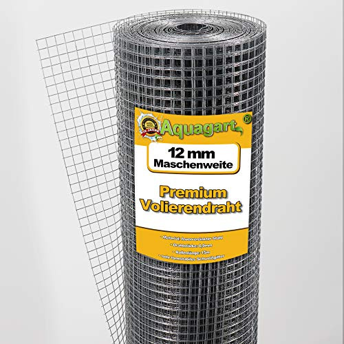 Aquagart® volertråd 60 m x 1 m, trådnät hasendrad maskvidd 12 mm, galvaniserad nätram staket, robust svetsgaller