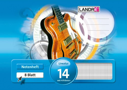 Landré Notenheft A5 quer, Lineatur 14 mit Hilfslinien, 8 Blatt, 80 g/m², 25 Stück