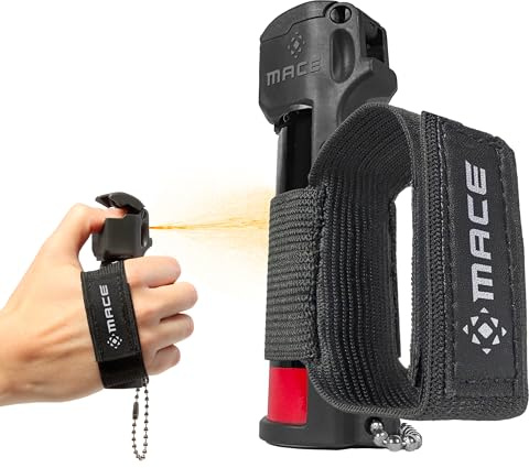 Mace Running Pepper Spray - Sport Model, 0.63 oz, 12 Feet Range, Max Police Strength, Long Lasting UV Dye, Hand Strap for Runners & Joggers, Self Defense Pepper Spray for Women & Men - Black