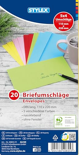 60 (3x 20Stk) farbige Briefumschläge Din lang Kuvert