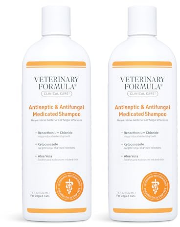 Veterinary Formula Clinical Care Antiseptic and Antifungal Medicated Shampoo for Dogs & Cats, 16 Fl Oz – Helps Alleviate Scaly, Greasy, red Skin – Paraben, Dye, Soap-Free (2 Pack)
