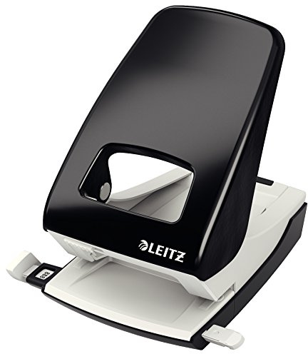 Leitz Starker Büro Locher aus Metall, Für 40 Blatt, Anschlagschiene mit Formatangaben, Ergonomisches Design, schwarz, 51386095