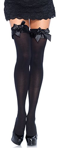 Leg Avenue Women's Satin Ruffle Trim and Bow Thigh Highs, Black, One Size