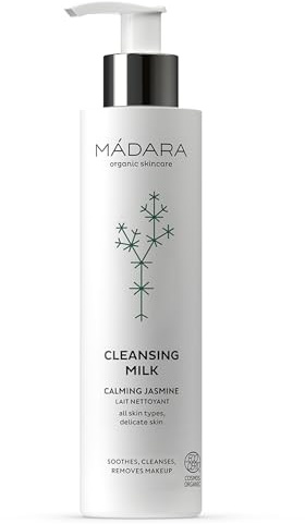 MÁDARA Organic Skincare | Leche limpiadora limpiadora 200 ml – Desmaquillante suave y limpiador facial con aceites naturales, hidrata y calma la piel, elimina el maquillaje resistente al agua