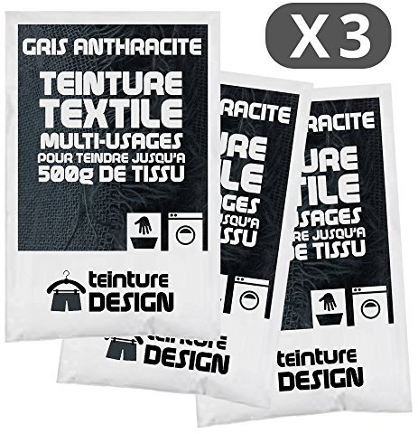 Set aus 3 Textilfarben - Anthrazitgrau - Universal Textilfarbe für Kleidung und natürliche Stoffe