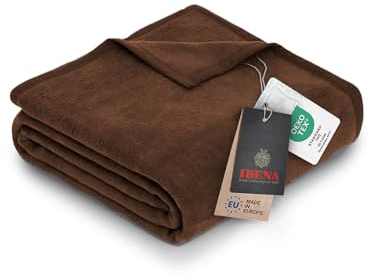Ibena Porto XXL Decke 180x220 cm – Baumwollmischung weich, warm & waschbar, Tagesdecke braun einfarbig
