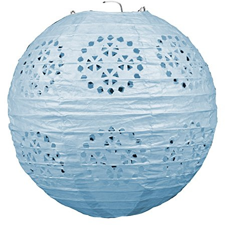Beistle Lace Paper Lanterns in Light Blue, Set of 3 Hanging Decorations with Cutout Design for Baby Showers, Fiesta Celebrations, Spring Parties, and Elegant Garden Events, 8”