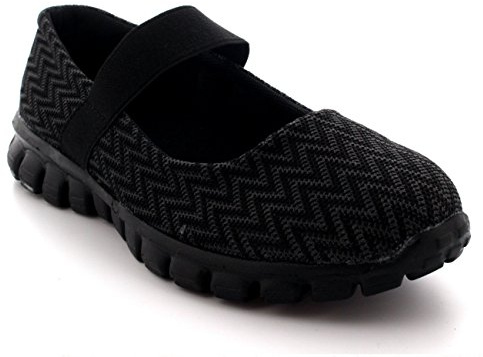 Get Fit Women’s Mary Jane Trainers - Lightweight Breathable Walking Shoes with Hook & Loop Strap - Shock Absorbing Casual Fitness Sneakers for Gym, Travel & Everyday Comfort - Black - UK8/EU41