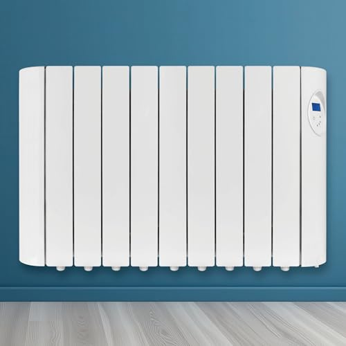 Futura 1800W Wall Mounted Oil Filled Radiator, 24/7 Timer, White | Wall-mounted 1800W oil radiator with 20m² coverage, 10–35°C thermostat, 3 heat modes, open-window detection and child lock.