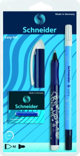 Schneider 74380 Blister avec 1 Roller Easy + 1 effaceur d'encre + 1 boîte de 6 cartouches d'encre bleue