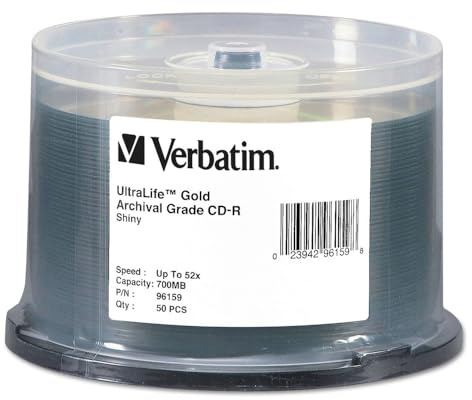 VERBATIM CD-R Archival Grade, Disque, 700 MB, 52 x, Spindle, Doré, 50/Lot