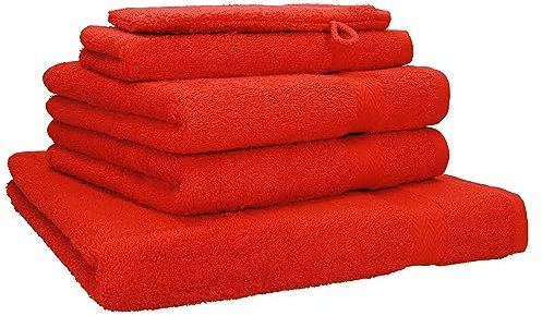 Betz Premium Frottier Handtuch-Set 5-teilig - 1x Liegetücher - 2X Handtücher - 1x Gästetücher - 1x Waschhandschuh - rot