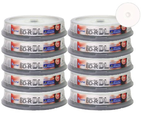 Smartbuy 100-disc 50gb 6X Blu-ray Bd-r Dl Dual Layer Double Layer White Inkjet Hub Printable Blank Data Video Recordable Media Disc with Cakebox/Spindle Packing
