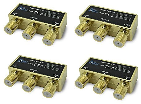 DiseqC Schalter 4X 2/1 vergoldet Switch Umschalter mit Wetterschutzgehäuse Wetterschutz 2X SAT LNB 1 x Teilnehmer/Receiver FullHD HDTV 3D 4K UHD Verteiler Gold 2x1 2 1 DiSEqC ARLI 4 Stück