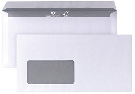 POSTHORN Briefumschlag DIN lang (1000 Stück), haftklebender Briefumschlag mit Fenster, weiße Briefumschläge aus FSC® zertifiziertem Papier, grauer Innendruck, 110 x 220 x1 mm, 80g/m²
