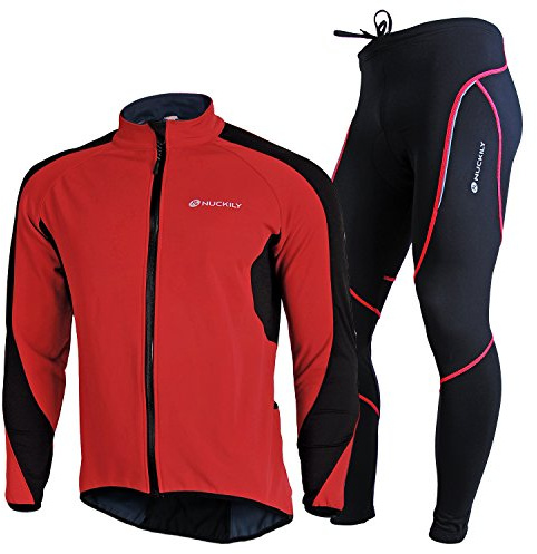 NUCKILY Herren Fahrradbekleidung Set Radtrikot Langarm Winddicht Thermische Fleece Hosen mit 3D Sitzpolster, Farbe: 60403, Gr. M