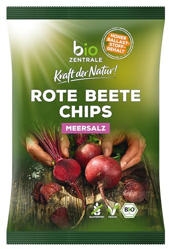 biozentrale Gemüse Chips Rote Beete - 6x90g (6er Pack) – Vegane, Glutenfreie, Ballaststoffreiche Gemüsechips ohne Hefeextrakt, Mit Meersalz verfeinert, Knusprig, vegan, mit Ballaststoffen