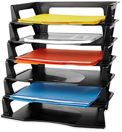 Rubbermaid Regeneration Letter Tray, Six Tier, Plastic, Black (86028)