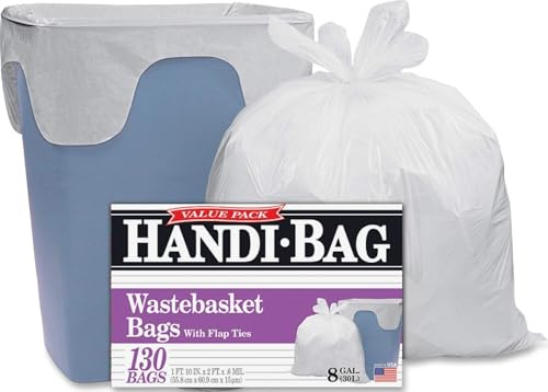Handi-Bag HAB6FW130 Super Value Pack, 8gal, 0.6mil, 22 x 24, White (Box of 130)