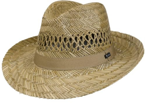 Lipodo Classic Fedora Strohhut Bogarthut mit Ripsbandgarnitur Hut aus Stroh Made in Italy Sonnenhut Damen Frühjahr Sommer Natur XL (60-61 cm)