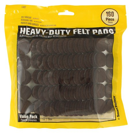 Smart Surface 8827 Heavy Duty Self Adhesive Furniture Felt Pads 1-Inch Round Brown 160-Piece Value Pack in Resealable Bag