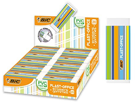 BIC Radierer PLAST-OFFICE aus Kunststoff, Displaybox à 20 Stück